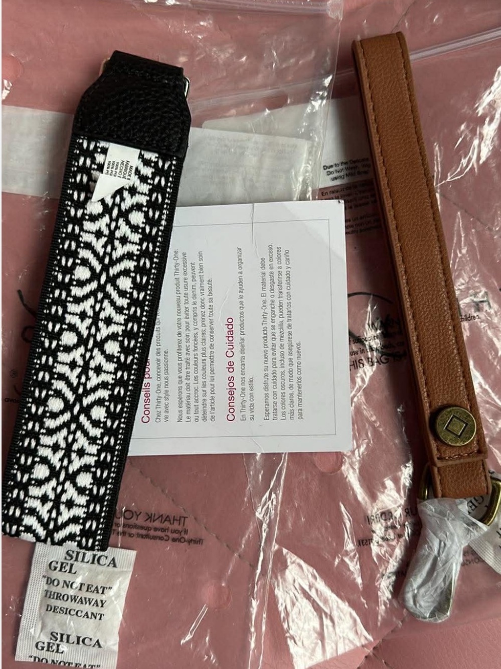 Thirty One 2 wristlet straps one black & white the other tan new in packaging